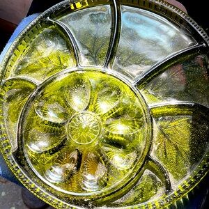 Vintage Mid-Century Modern Green Glass Hors D'oeuvre Tray.